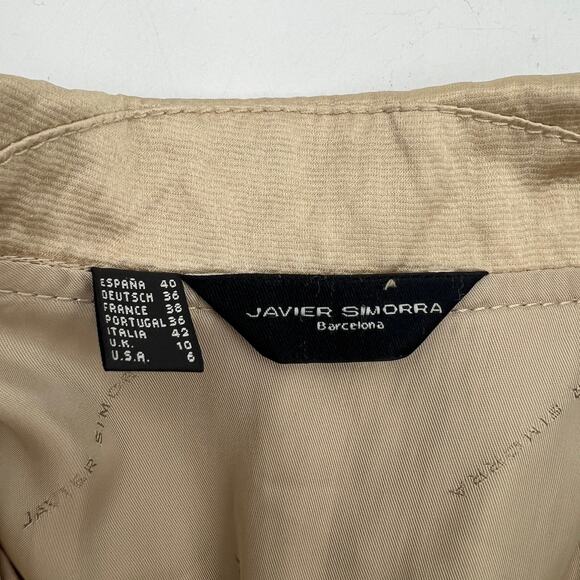 Javier Simorra Silk Jacket Tan Neutral Long Sleeves Ruffles - Picture 3 of 8